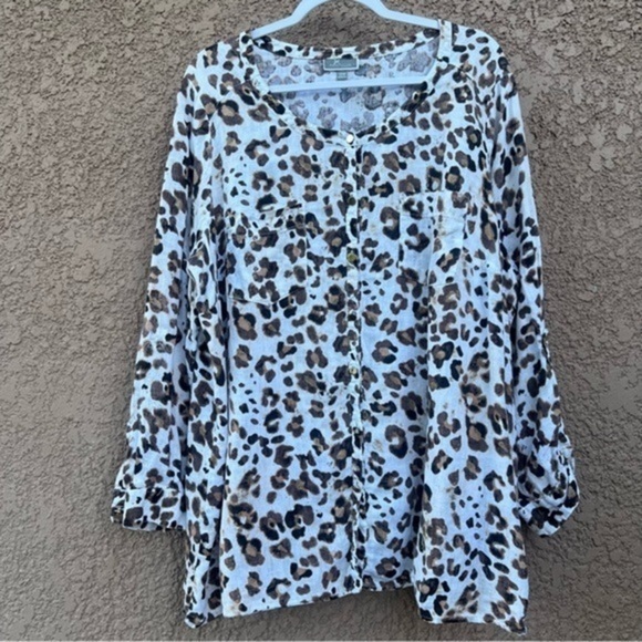 JM Collection‎ Linen Shirt Womens Plus Size 20W Animal Print - Picture 1 of 10